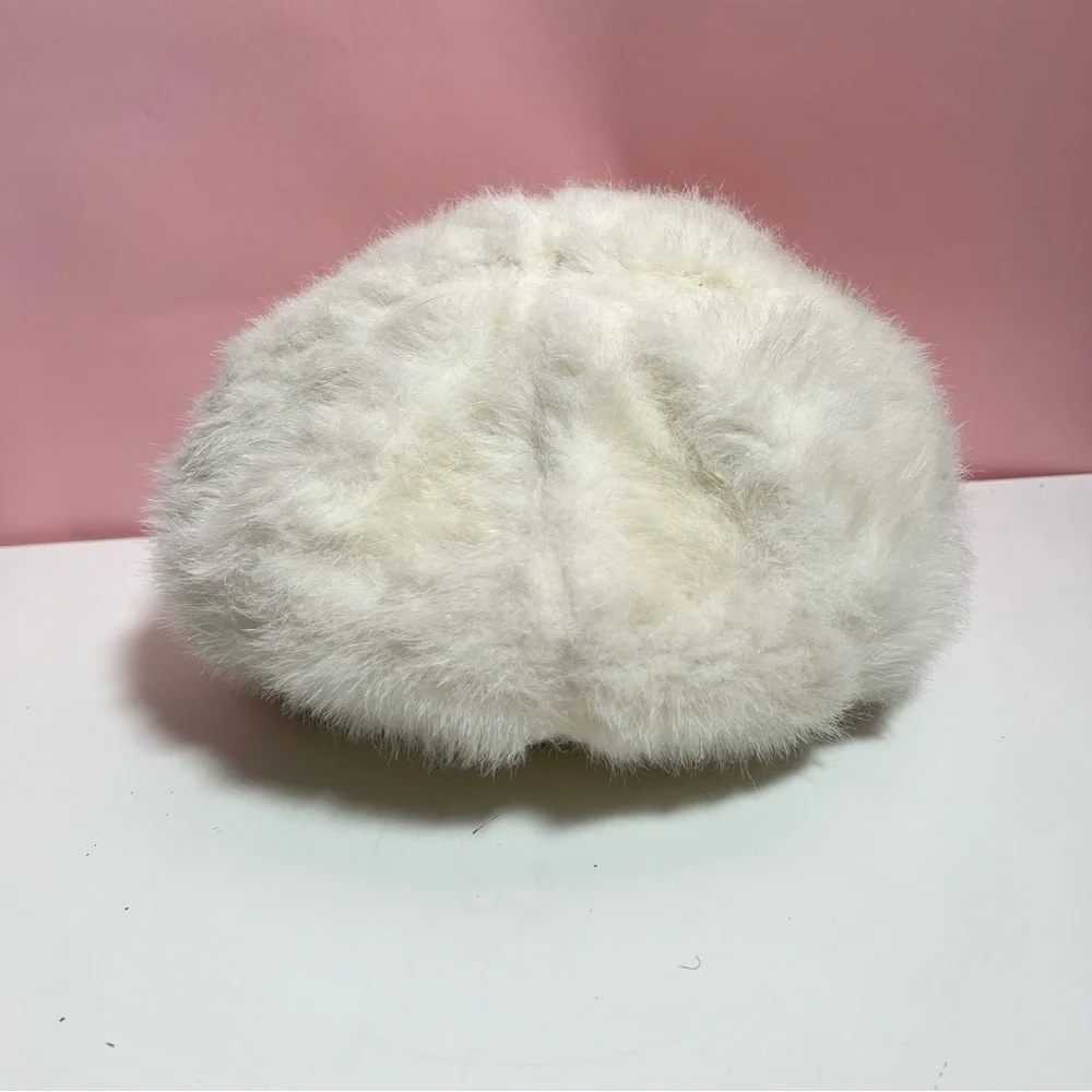 Vintage retro mid century 60s 70s oversized white ivory fur newsboy cap hat - Picture 4 of 6